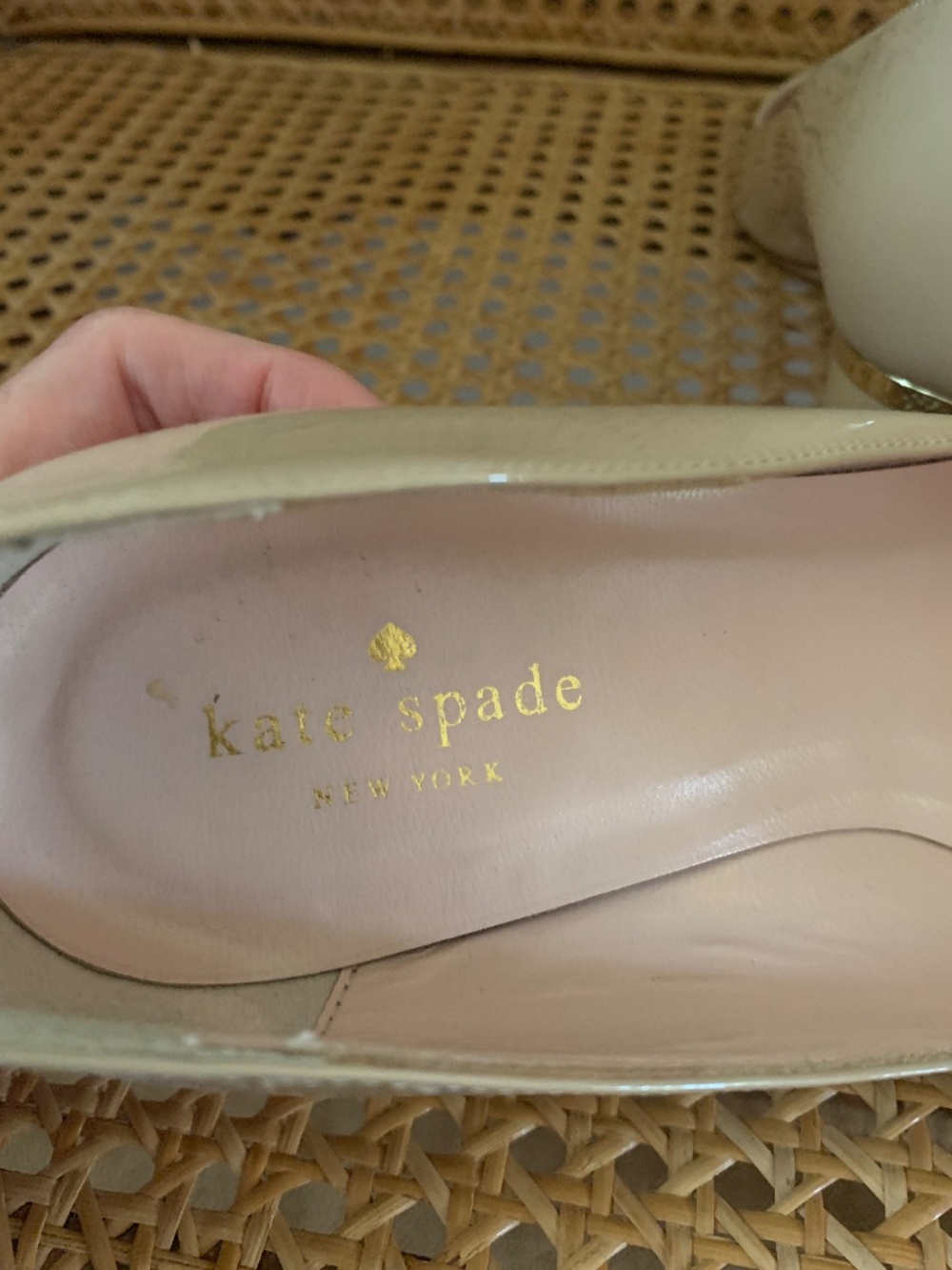 Kate Spade Nude Tan Patent Leather Pointed Toe Block Kitten Heels 8 - Picture 6 of 7